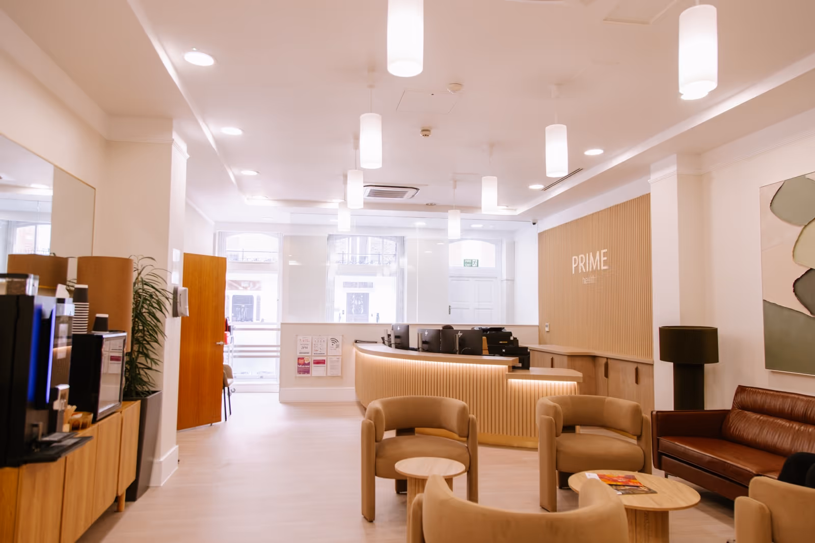 Reception and the patient lounge at Queen Anne Street