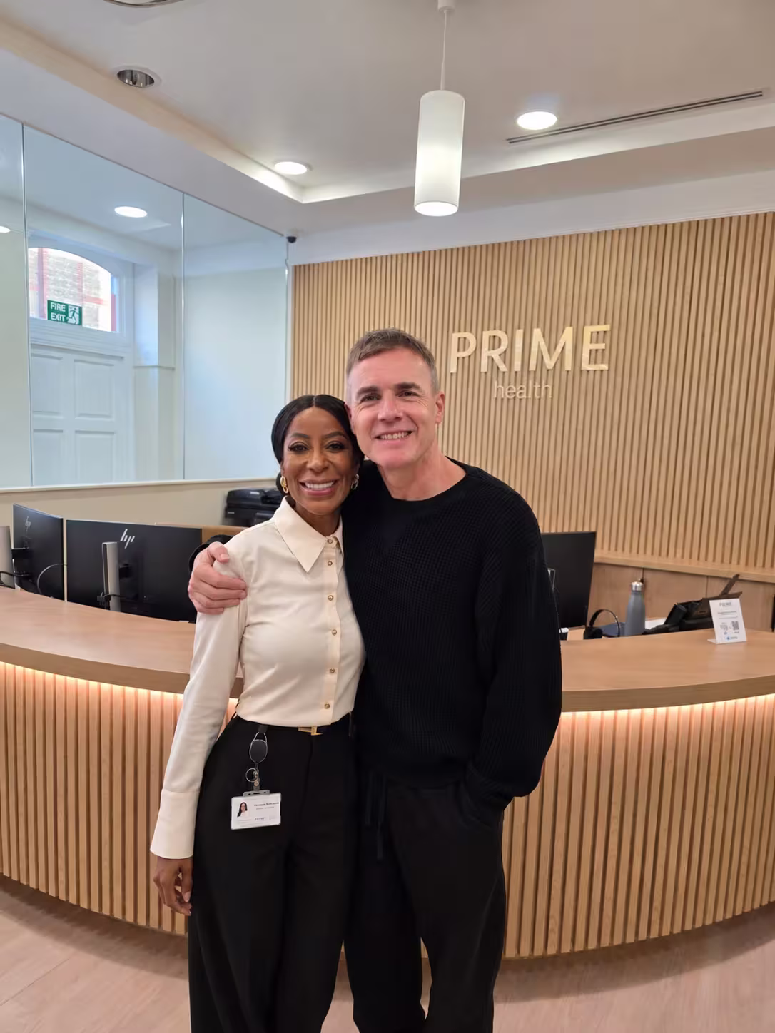 Vanessa Robinson, Centre Manager at Prime Health London, with Gary Barlow at the Queen Anne Street reception